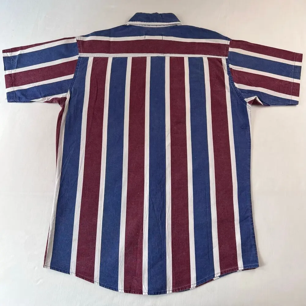 Campus Vintage Western Shirt Boys Size Large 14-16 Red White Blue Button Down